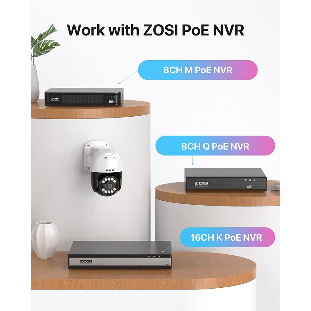 ZOSI Wired 5MP HD POE Outdoor Home Security Camera with 355 Pan Tilt AI Human Vehicle Detection 2-Way Audio IPC-2965Y-W*2