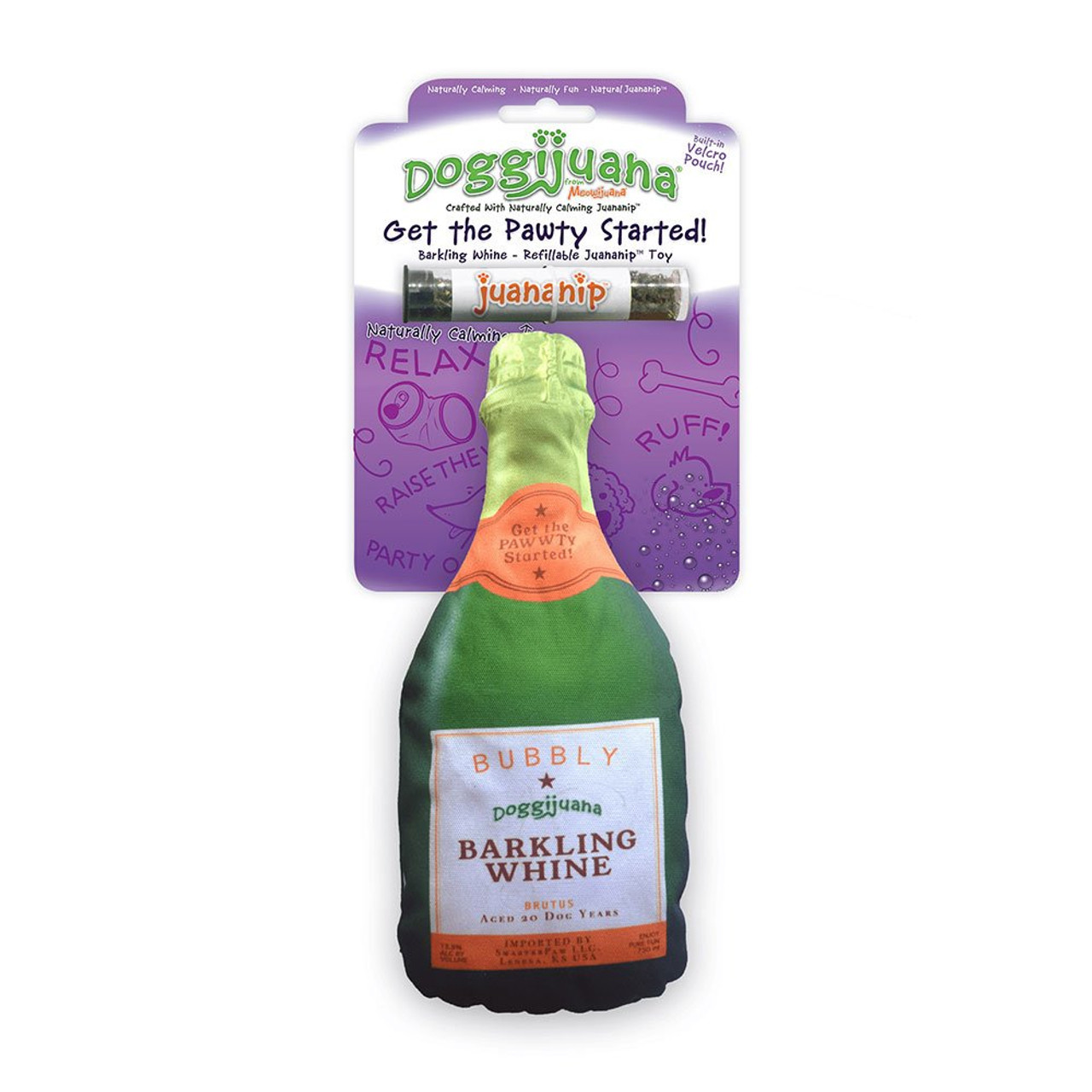 Doggijuana Get the Pawty Started Barkling Wine Refillable Juananip Dog Toy