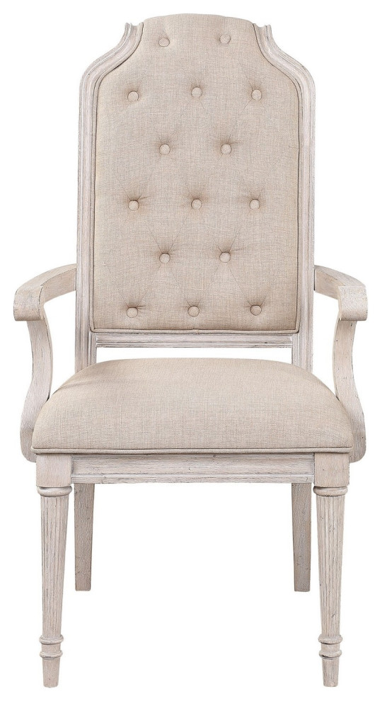 Arm Chair With Padded Seat And Button Tufts  Set of 2  Beige   French Country   Dining Chairs   by VirVentures  Houzz