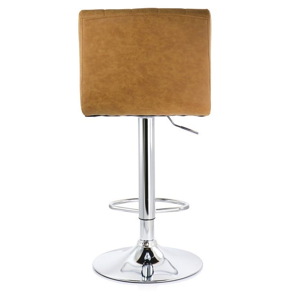 Elama 2 Piece Vintage Faux Leather Adjustable Bar Stool in Camel with Black Base