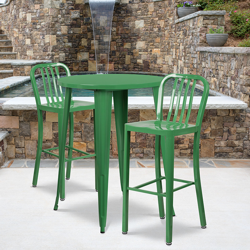 30 quotRound Metal Indoor/Outdoor Bar Table Set  Green   Industrial   Outdoor Pub And Bistro Sets   by First of a Kind USA Inc  Houzz