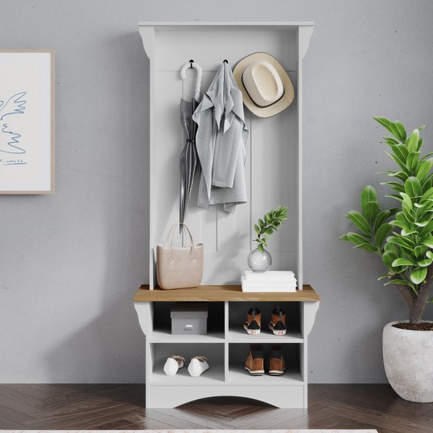 Emma And Oliver Hallway Tree With Bench Coat Hooks And Lower Storage Compartments With Adjustable Shelves