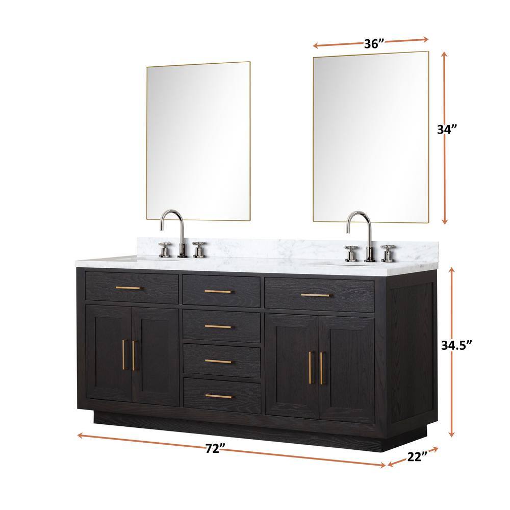 Lexora Condor 72 in W x 22 in D Black Oak Double Bath Vanity and Carrara Marble Top LVCO72DJ100