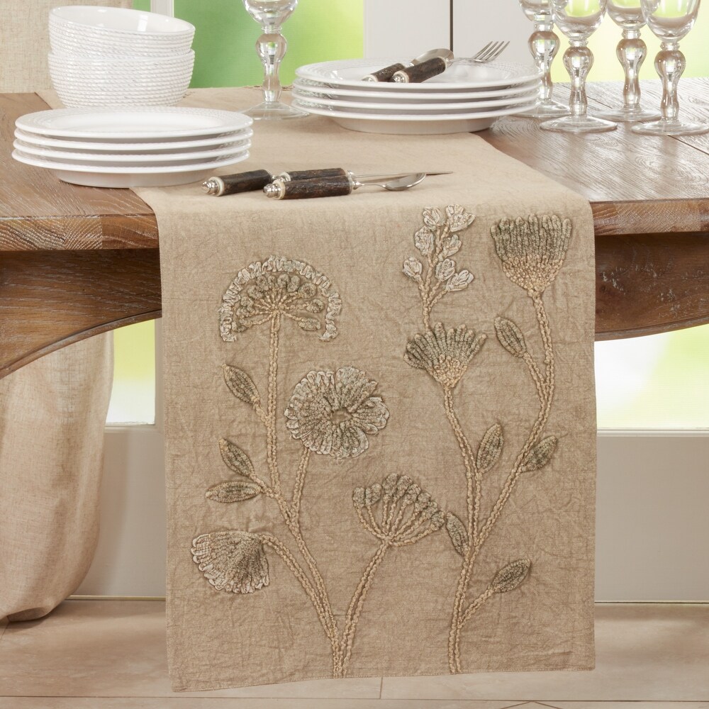 Stone Washed Table Runner With Floral Design