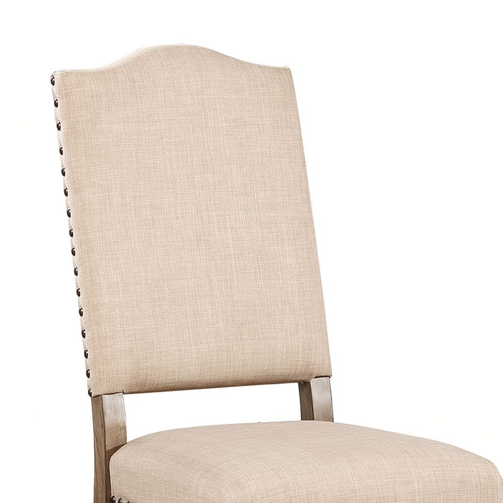 Fabric Upholstered Solid Wood Side Chair  Pack of Two  Beige and Brown