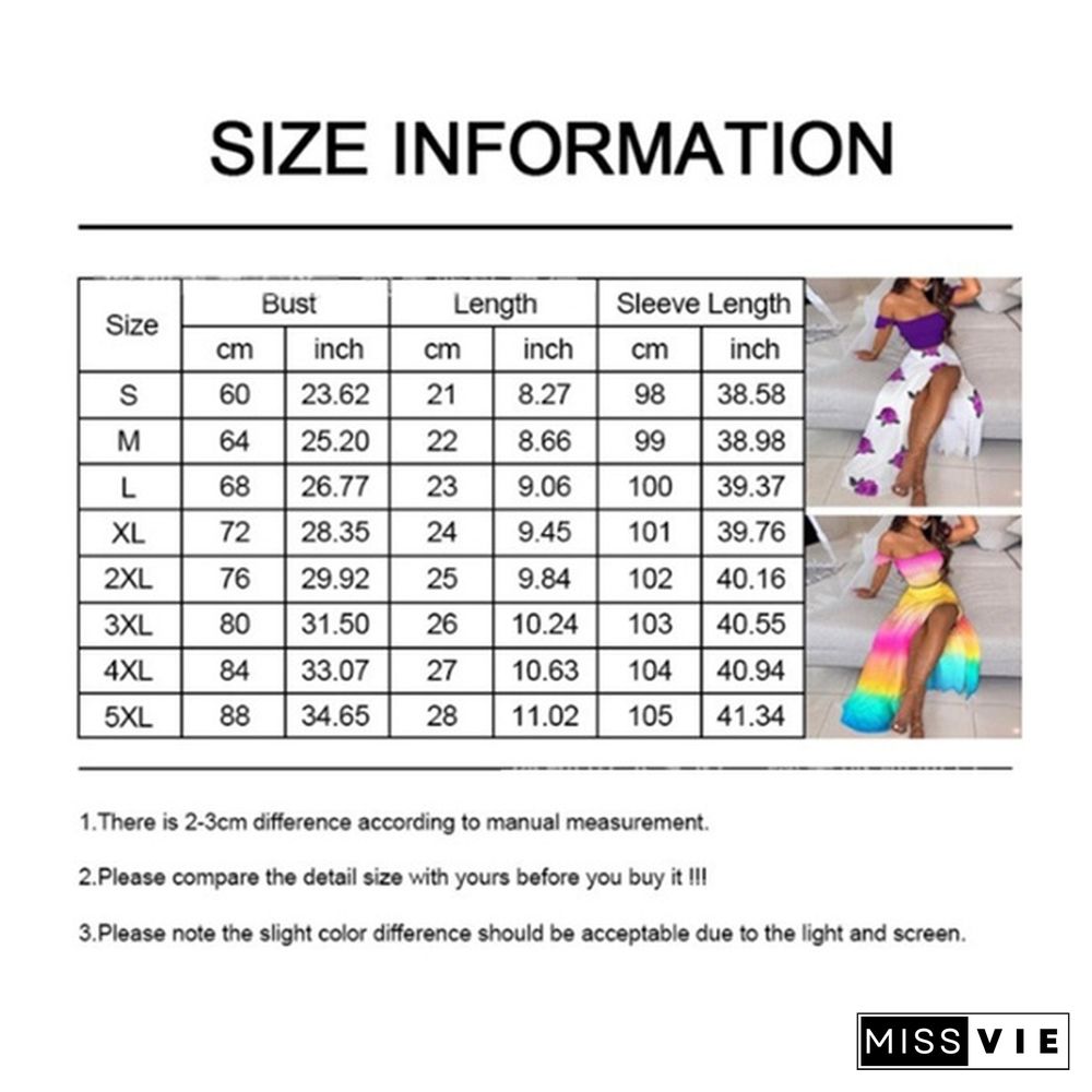 New Women's Sexy Tube Top Print Dress Split Long Skirt Summer Off-Shoulder Beach Dress Mini Skirt Set Plus Size