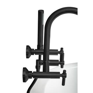 PELHAM  WHITE Modern 3-Handle Wall Mount Tub Faucet with Handshower and Hose Metal Levers in Matte Black PW82565-L-MB