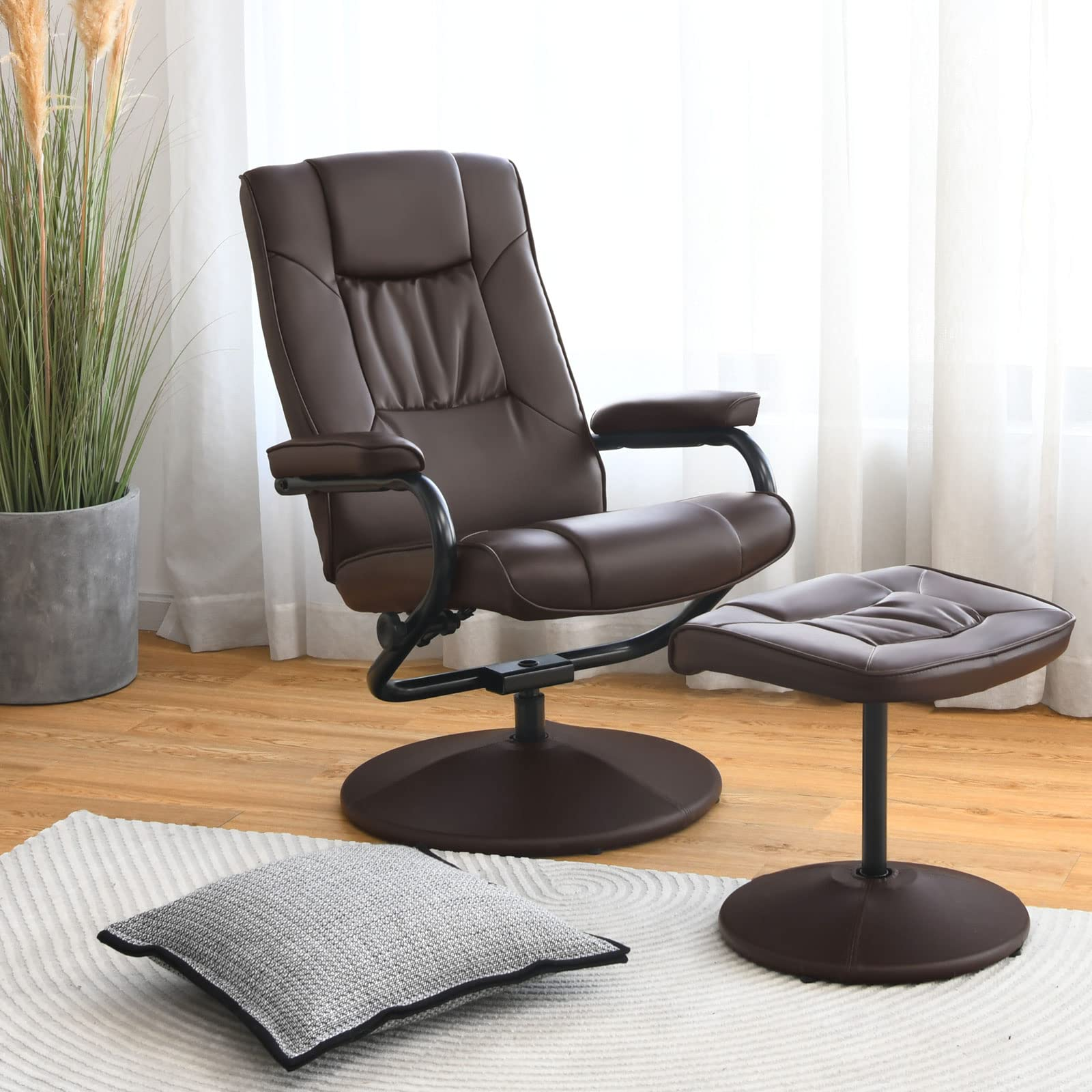 Giantex Recliner Chair with Ottoman, 360 Degree Swivel Leather Reclining Chair with Stable Steel Base