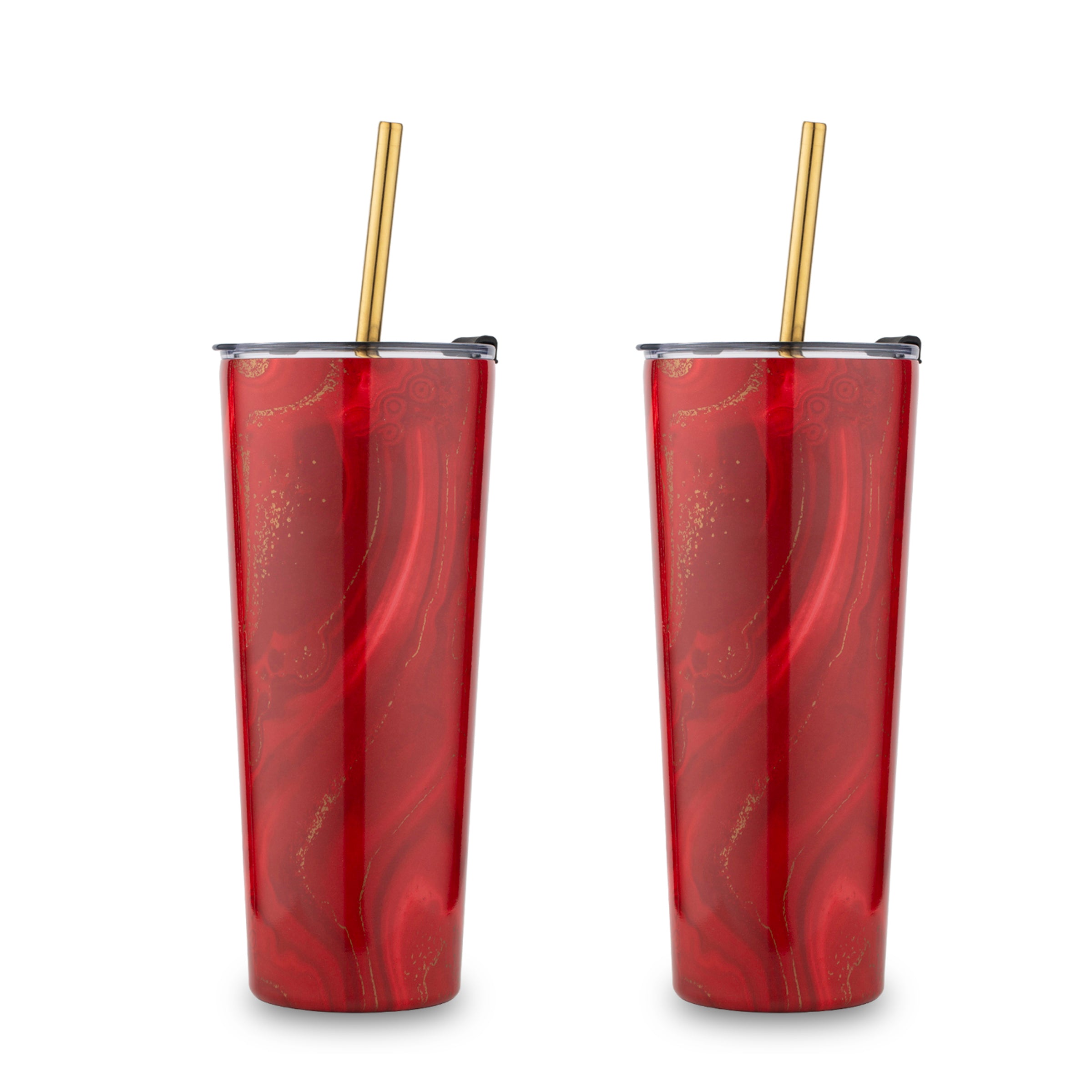 24 Oz Red Geo Insulated Tumblers, Set Of 2