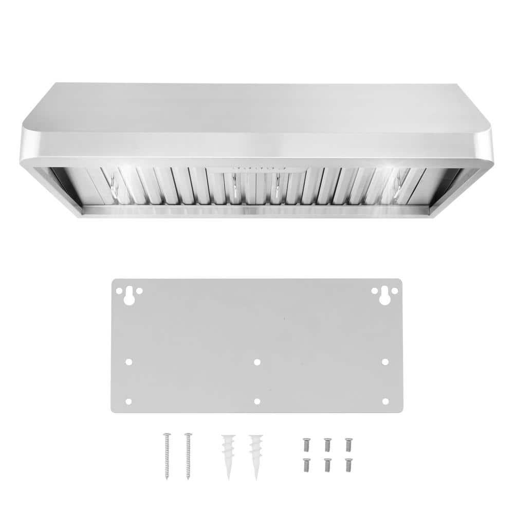 Cosmo 36 in Ducted Under Cabinet Range Hood in Stainless Steel with Push Button Controls LED Lighting and Permanent Filters