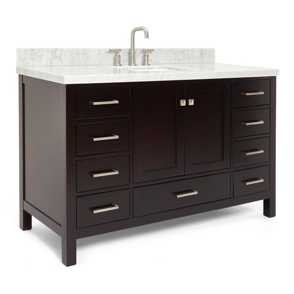 ARIEL Cambridge 55 in. Bath Vanity in Espresso with Marble Vanity Top in Carrara White with White Basin A055SCWRVOESP