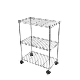 Amucolo Silver 3-Tier Steel Adjustable Wire Shelving Unit with wheels (23 in. W x 33 in. H x 13 in. D) DHS-CYHK-3CPC