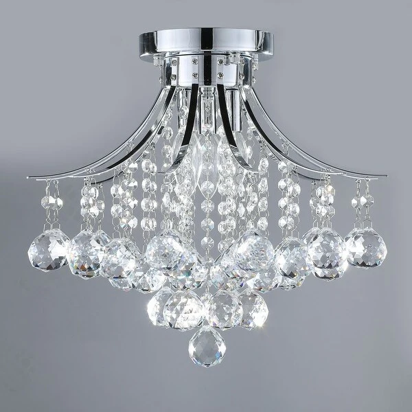 CO-Z 3-Light Crystal Raindrop Flush Mount Chandelier - Nickel