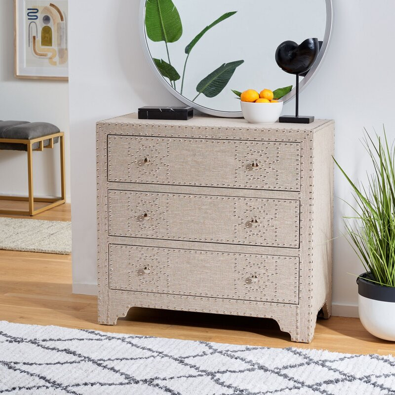 Modern Cabinet Storage With 3 Drawers and Silver Nail Head   Transitional   Accent Chests And Cabinets   by Miron Demid LLC  Houzz