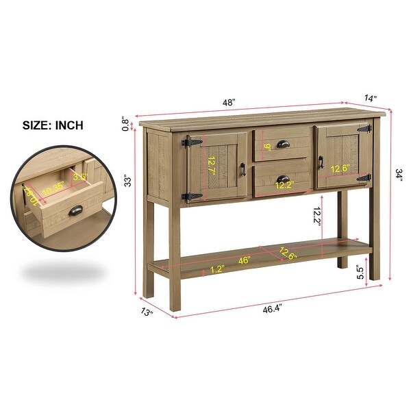 48'' Sideboard Console Table with 2 Drawers and Cabinets and Bottom Shelf