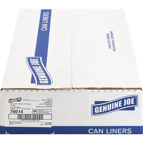 Genuine Joe High Density Clear Trash Bags | 60 Gallon， Case of 200 | GJO70014