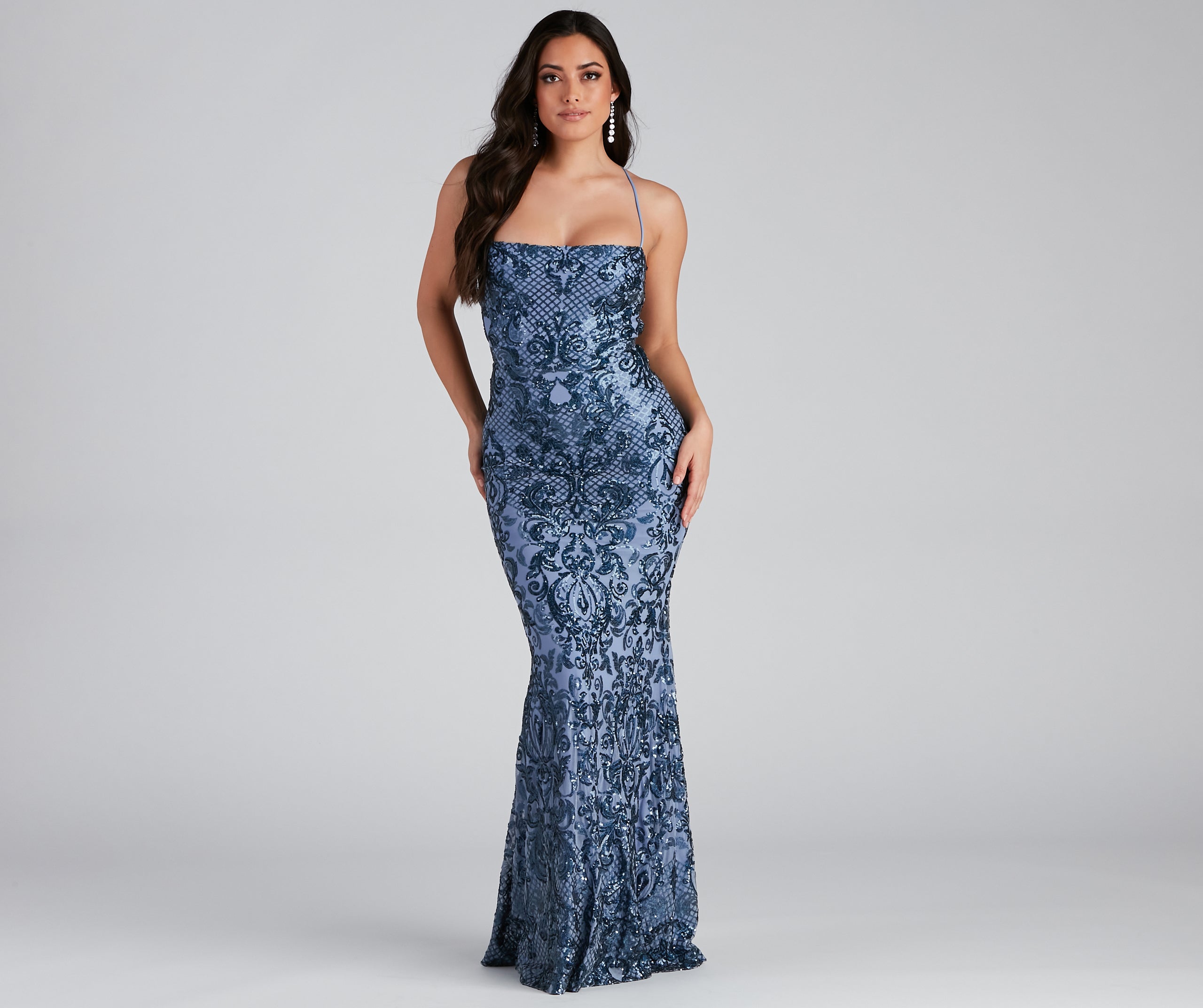 Jayce Sequin Lace-Up Mermaid Formal Dress