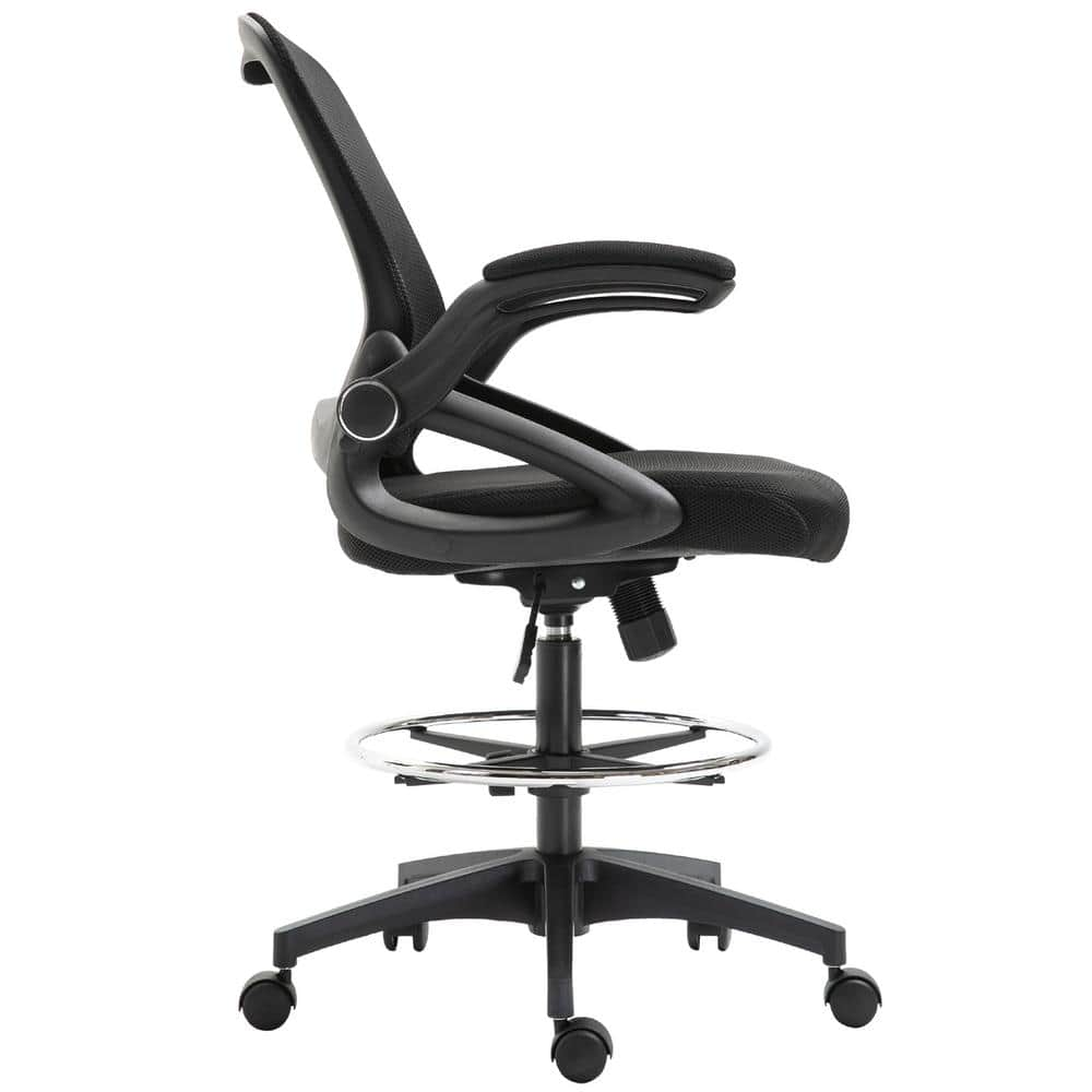 Vinsetto Black Drafting Office Chair with Lumbar Support, Flip-Up Armrests, Footrest Ring and Adjustable Seat Height 921-190