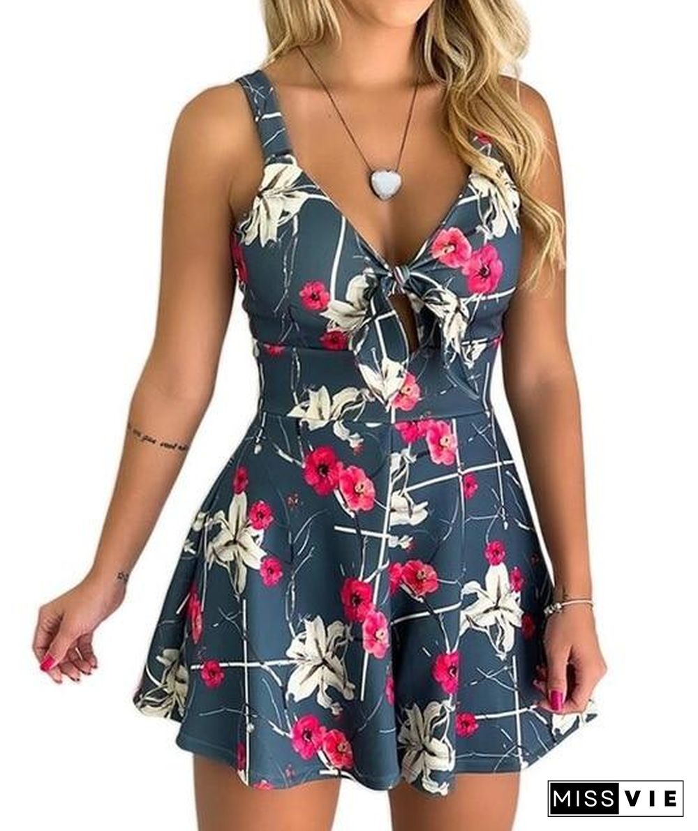 Women's Summer Print Jumpsuit Shorts Casual Loose Short Sleeve V-neck Beach Rompers Sleeveless Bodycon Sexy Party Playsuit P16427