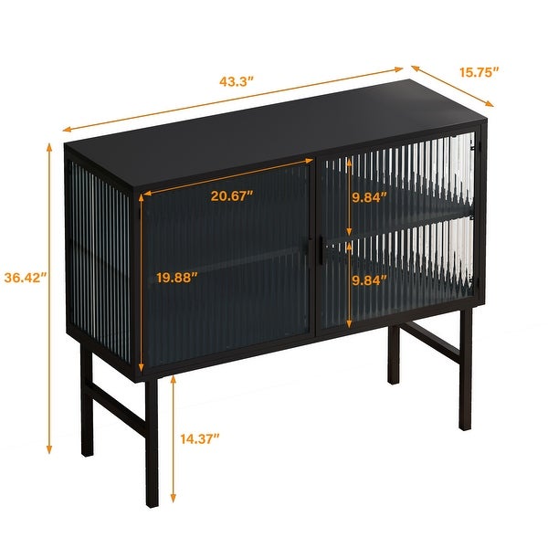 43inch Glass Doors Sideboard Storage Cabinet w/ Detachable Shelf