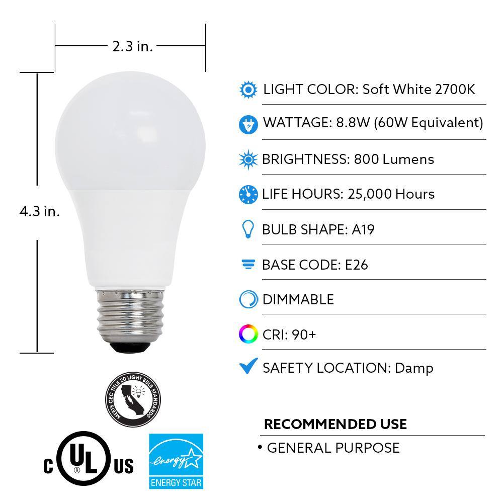 Feit Electric 60-Watt Equivalent A19 Dimmable CEC Title 20 Compliant ENERGY STAR 90+ CRI LED Light Bulb 2700K Soft White (48-Pack) OM60DM927CA412