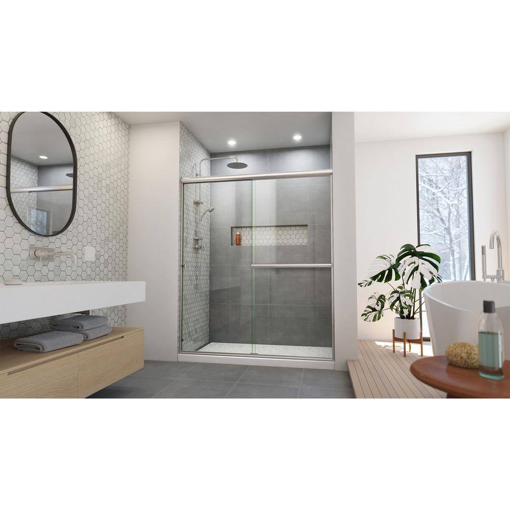 DreamLine Alliance Pro BG 60 in. W x 70.375 in. H Sliding Semi Frameless Shower Door in Brushed Nickel with Clear Glass SDAB60W700VXX04