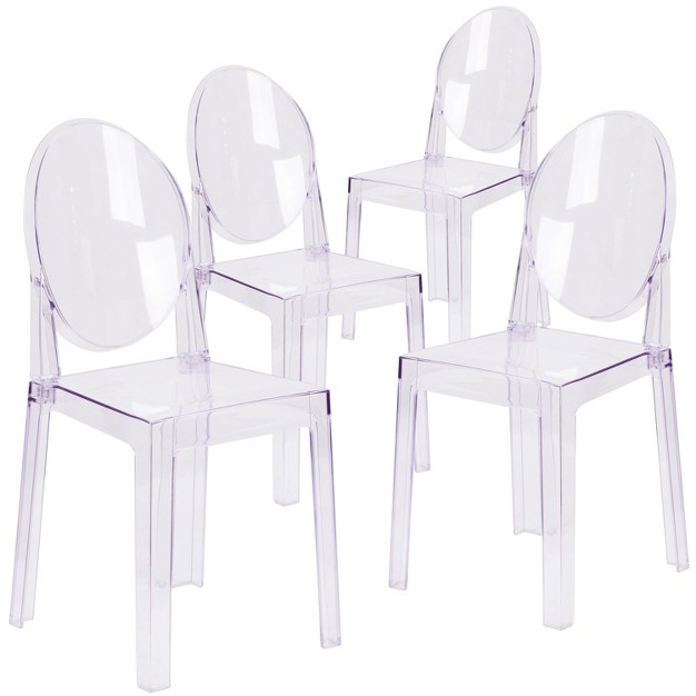 Emma And Oliver 4 Pack Ghost Chair With Oval Back In Transparent Crystal Wedding Chairs