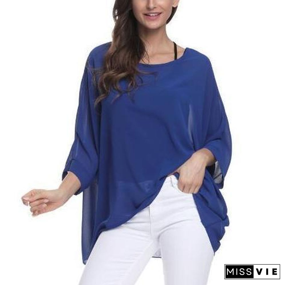 6XL Plus Size Women Chiffon Blouse Shirt Batwing Sleeve Tops Blouses