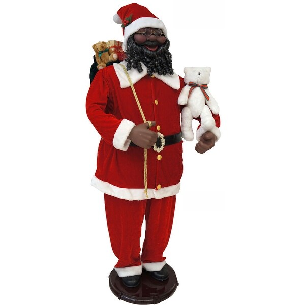 Christmas Time 58In. African American Dancing Santa with Toy Sack and Teddy Bear，Holiday Home Decor