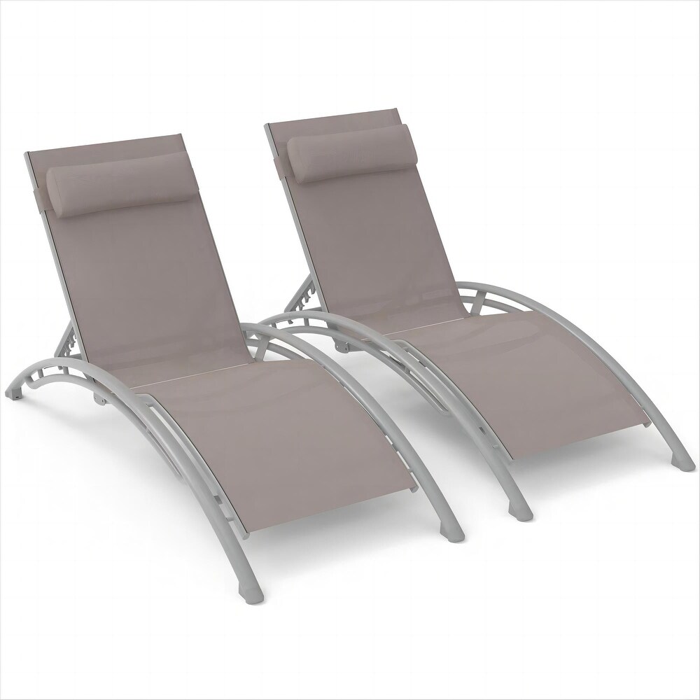 5 Adjustable Aluminium Outdoor Patio Recliner Chair in Gray  2 Lounge Chairs with Pillow   N/A