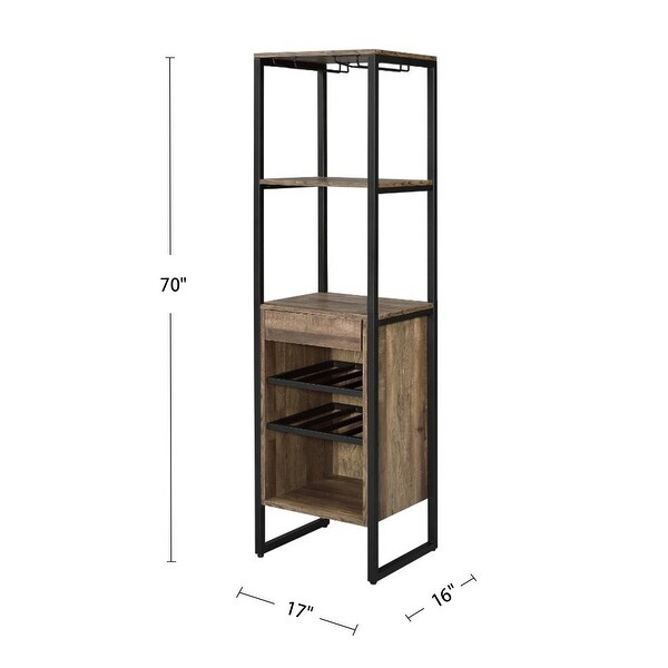 Wood Wine Rack with1 Drawer and 3 Shelves in Weathered Oak