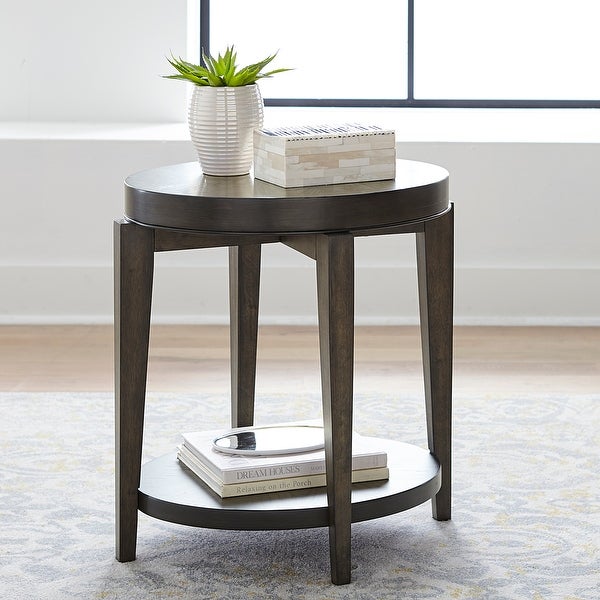 Penton Espresso Stone Oval Chair Side Table