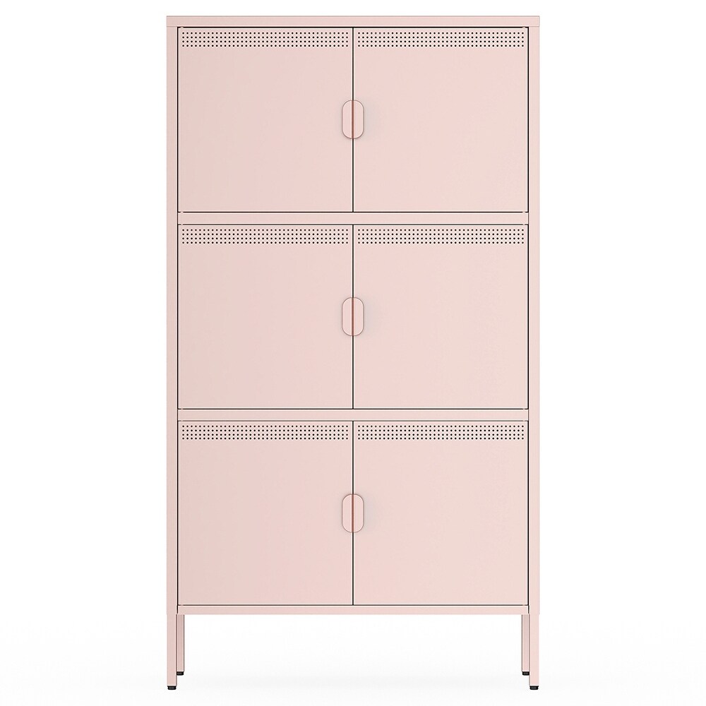 Metal Accent Storage Cabinet with 6 Doors and Adjustable Shelves