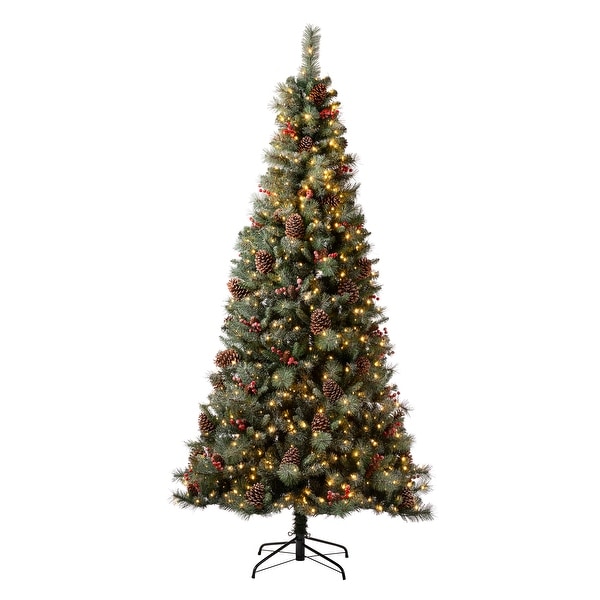 Glitzhome 9ft PreLit Green Pine Artificial Christmas Tree with 1000 Warm White Lights