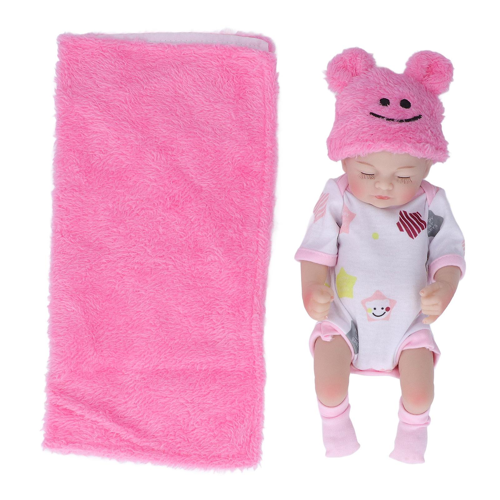 10in Newborn Baby Doll Set Washable Emulational Soft Silicone Sleeping Baby Doll with Clothes BlanketPink Girl