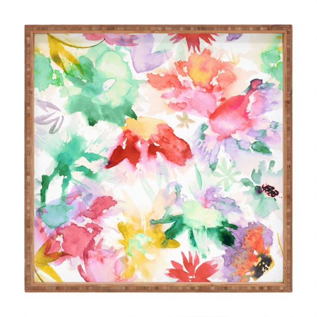 Ninola Design Spring Memories Floral Painting Square Bamboo Tray Deny Designs