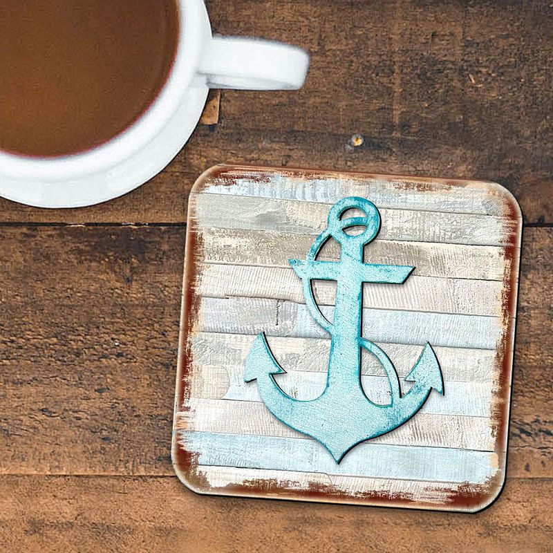 Anchor Coastal Wooden Cork Coasters Gift Set of 4 by Nature Wonders