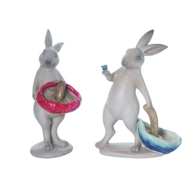 Transpac Resin 11 In Multicolor Spring Bunny With Mushroom Fig