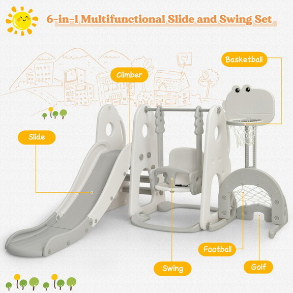 Costway 85921764 6 in 1 Toddler Slide and Swing Se...