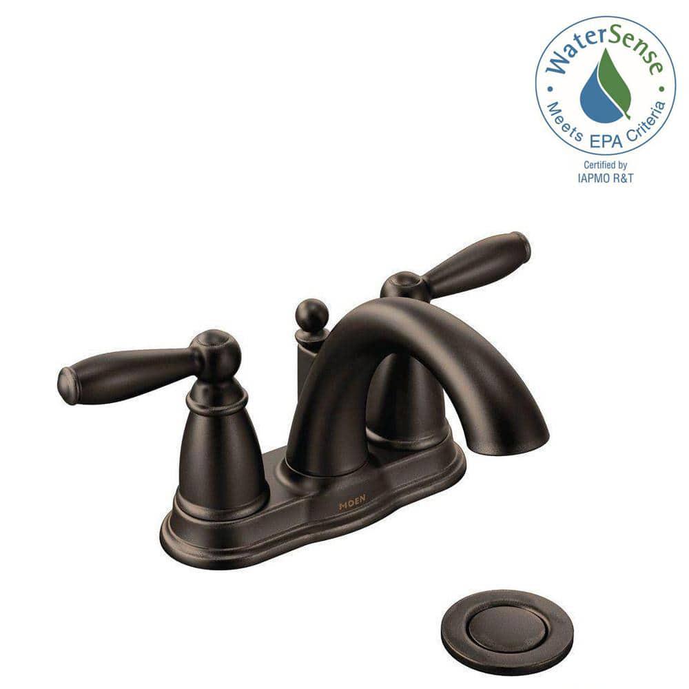 MOEN Brantford 4 in Centerset 2Handle LowArc Bathroom Faucet in Oil Rubbed Bronze with Metal Drain Assembly