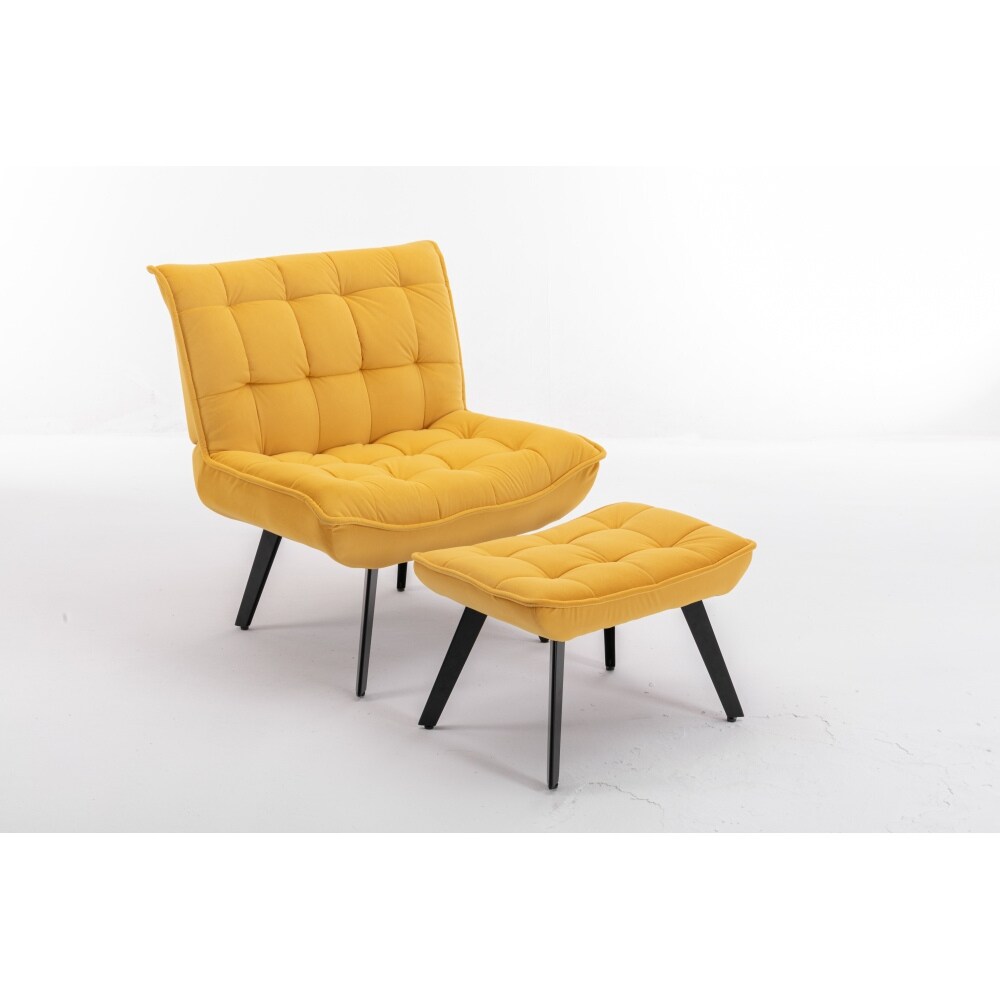 Yellow Velvet Fabric Upholstered Leisure Chair with Black Metal Legs