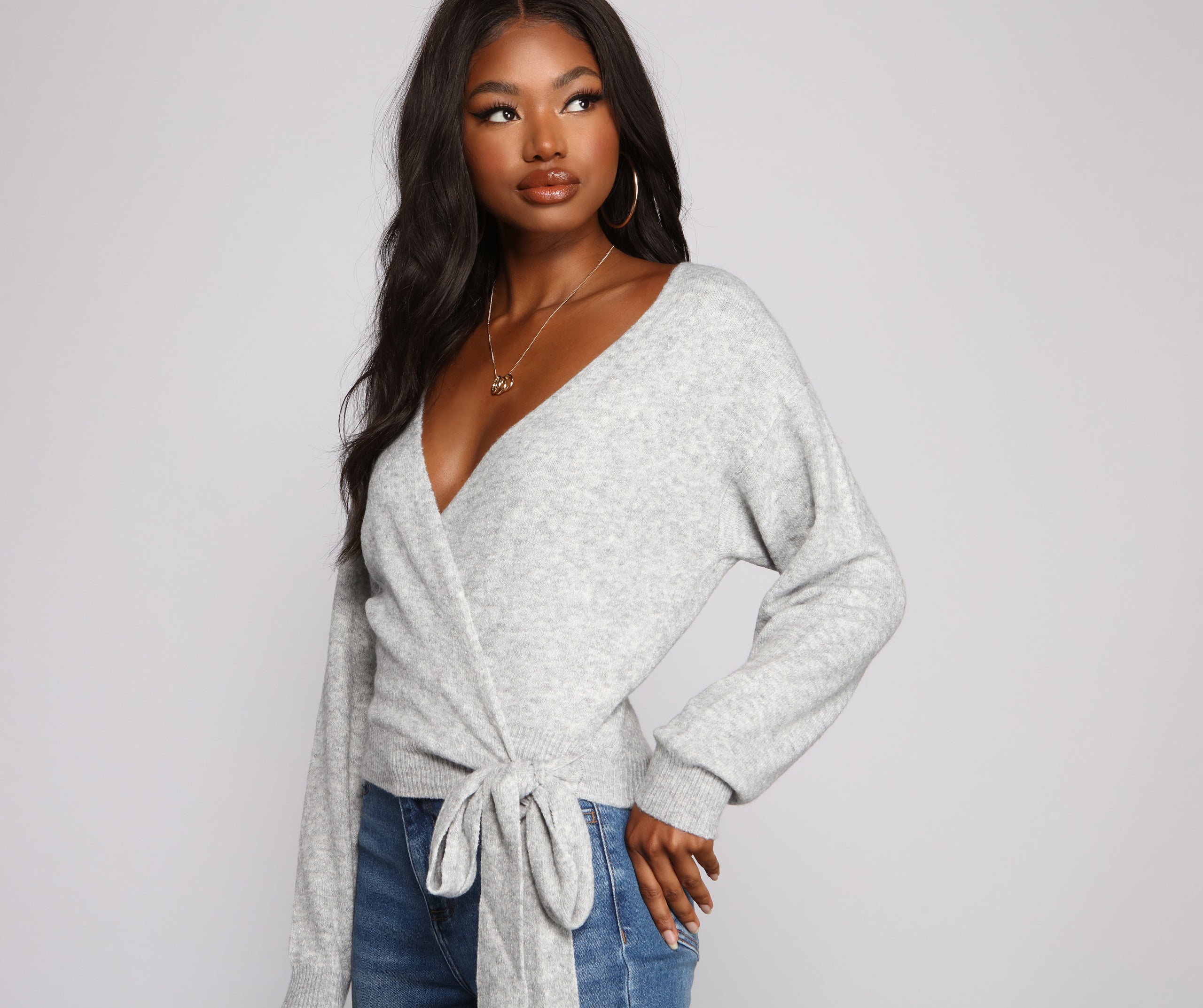 Surplice Sweetie Tie Waist Sweater