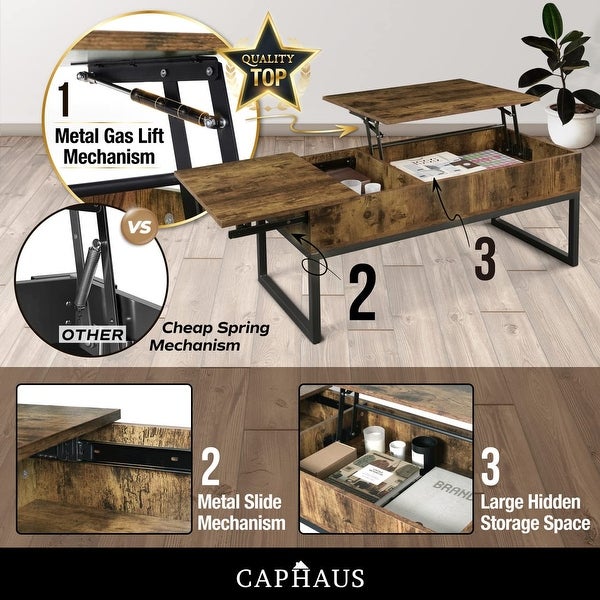 Lift Top Coffee Table w/Sliding Drawer， Rising Tabletop Coffee Table w/Hidden Compartment and Sliding Drawer， Storage Coffee Table