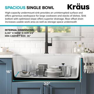 KRAUS Bellucci White Granite Composite 32 in. Single Bowl Undermount Workstation Kitchen Sink with Accessories KGUW1-33WH