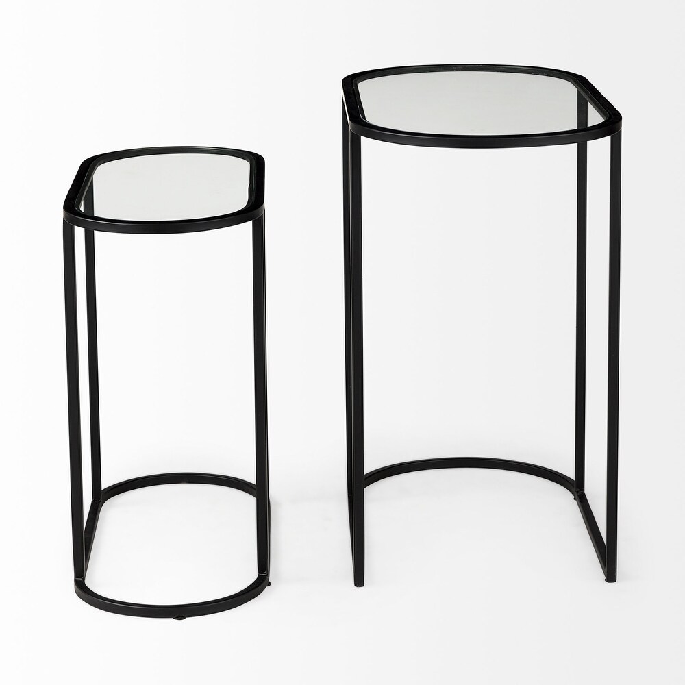 Celine Black Iron   Glass Nesting Accent Tables   24.2L x 12.6W x 22.4H