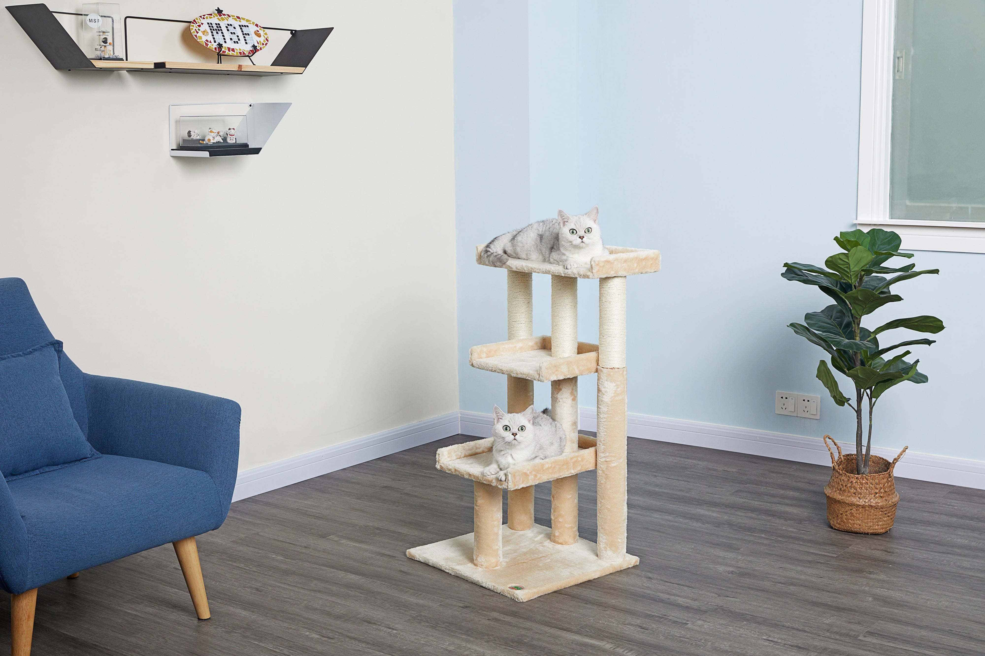 Go Pet Club 35-in Cat Tree and Condo Scratching Post Tower， Beige