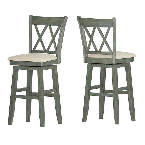 Sheena Double X Back Bar Height Wood Swivel Stool， Antique Sage