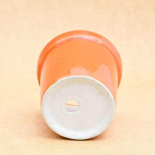 4.1 inch (10 cm) Round Ceramic Pot with Rim (Orange) (set of 2)