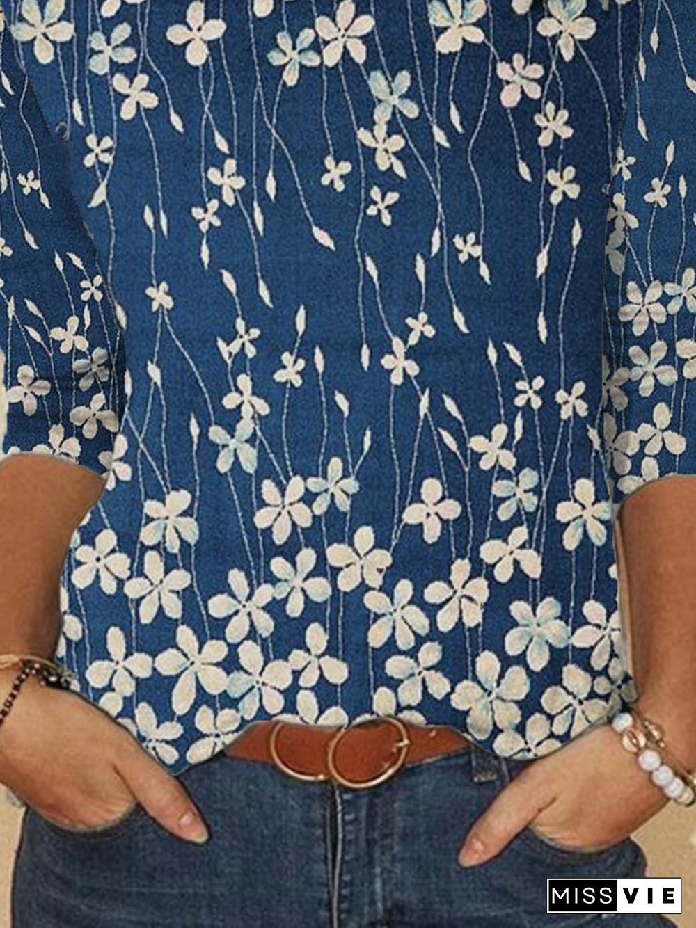 Floral Casual Crew Neck Long Sleeve T-Shirt