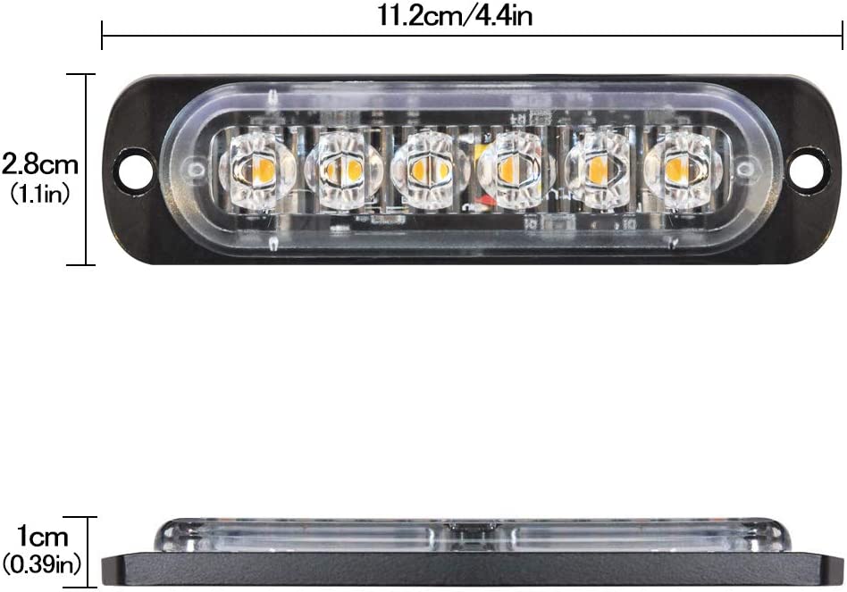 SEISSO 4-Pack Amber Strobe Lights for Truck， 12V -24V 6 LED  Emergency Lights Kit for Vehicles， Jeep Car Warning Hazard Flash Light Bar Grill Grille Surface Mount Super Bright Waterproof